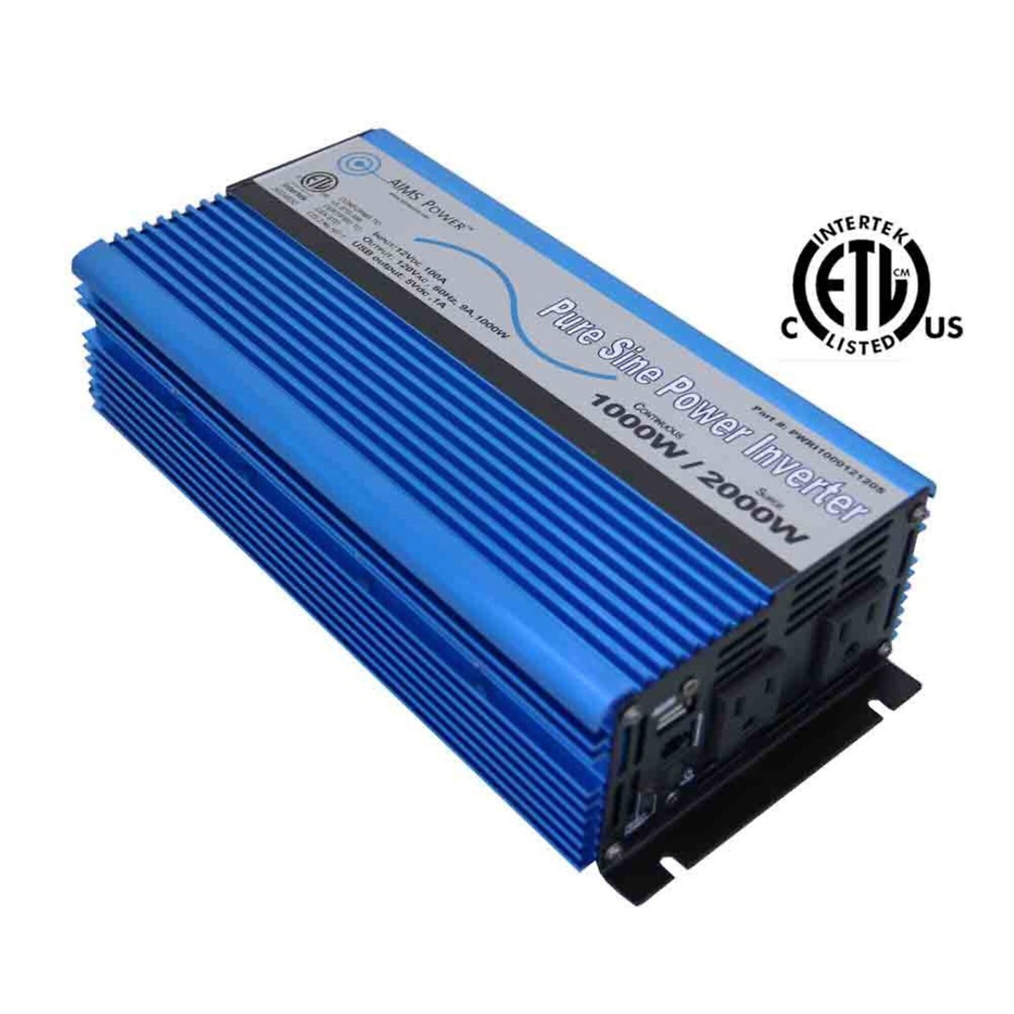 AIMS Power 1000 Watt Pure Sine Power Inverter, USB & Remote Port, ETL Listed to UL 458 Standards, PWRI100012120S